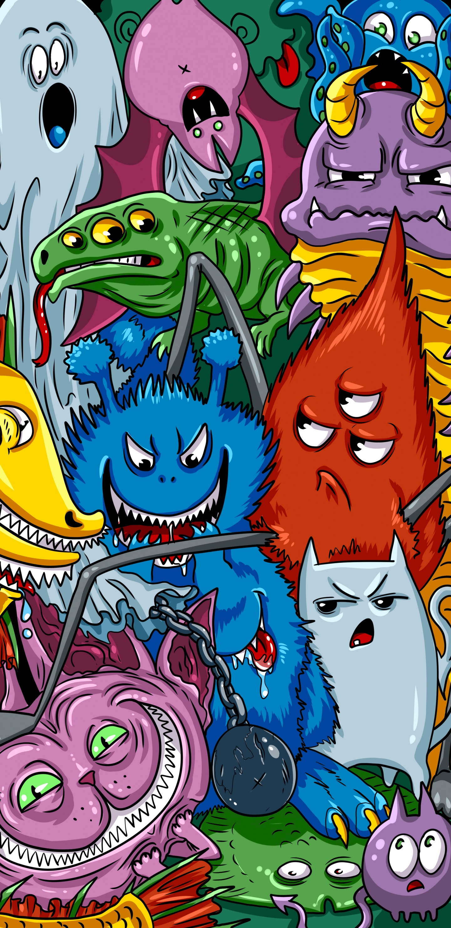 卡通, 绿色的, 紫色的, 粉红色, 艺术 壁纸 1440x2960 允许