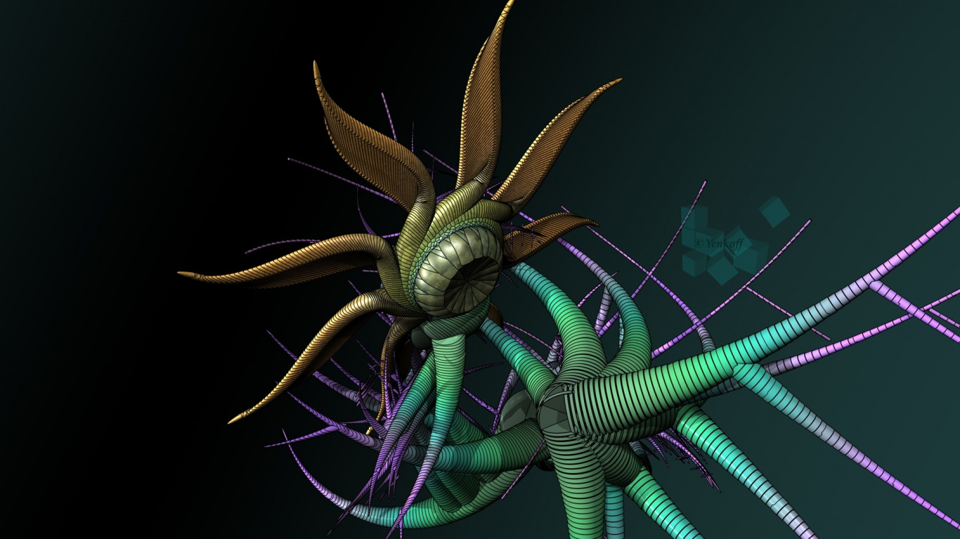 Purple and Green Flower Illustration. Wallpaper in 1366x768 Resolution