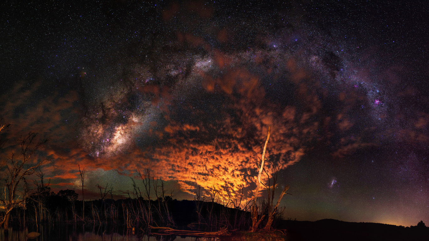 Brown Grass Under Blue Sky During Night Time. Wallpaper in 1366x768 Resolution
