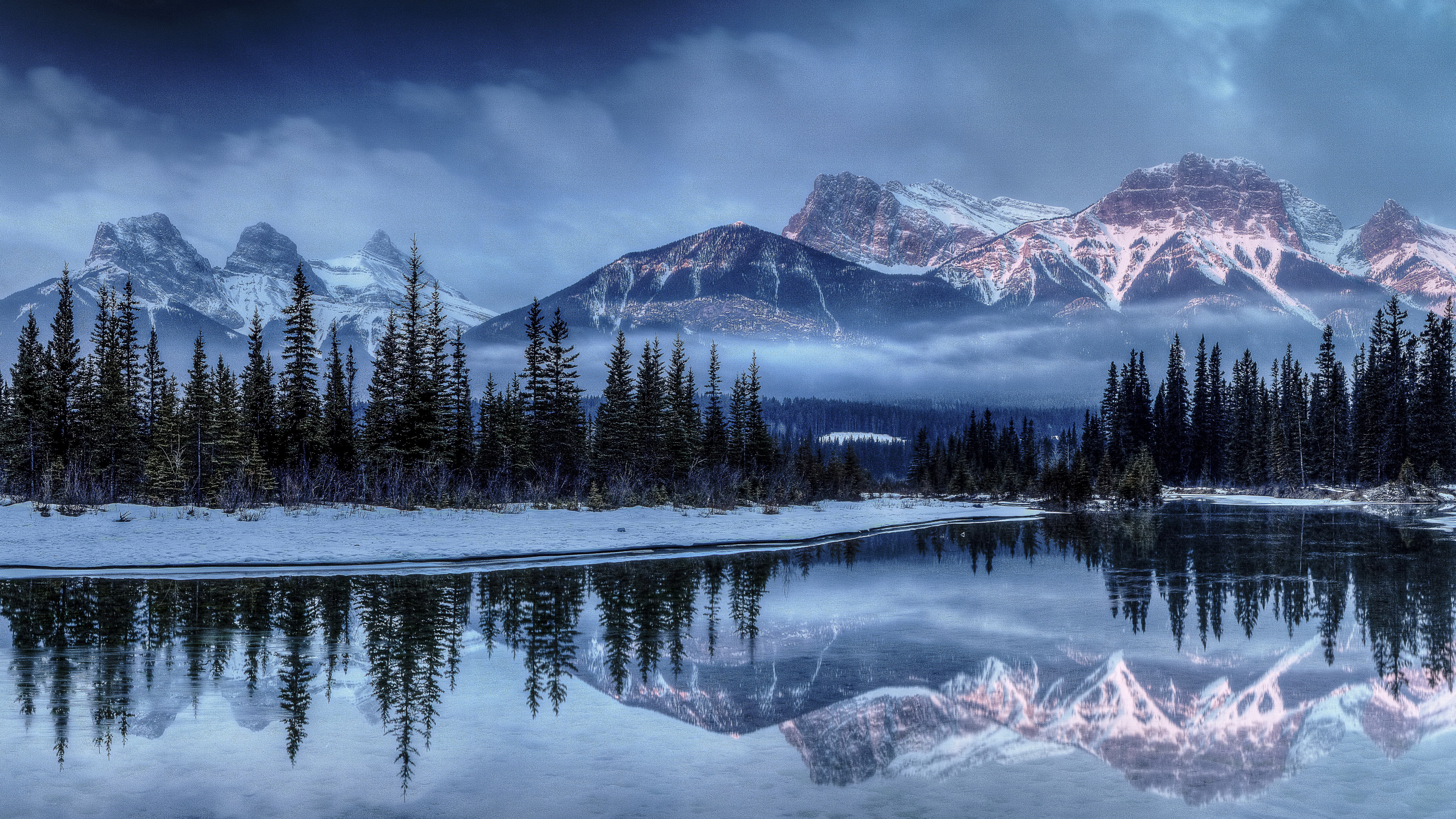 Grüne Kiefern in Der Nähe Von Schneebedeckten Bergen Tagsüber During. Wallpaper in 3840x2160 Resolution