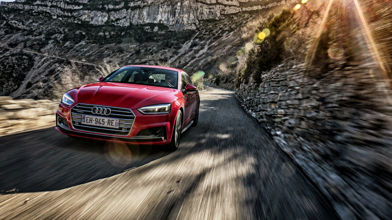 Roter Audi a 4 Tagsüber Unterwegs. Wallpaper in 1366x768 Resolution