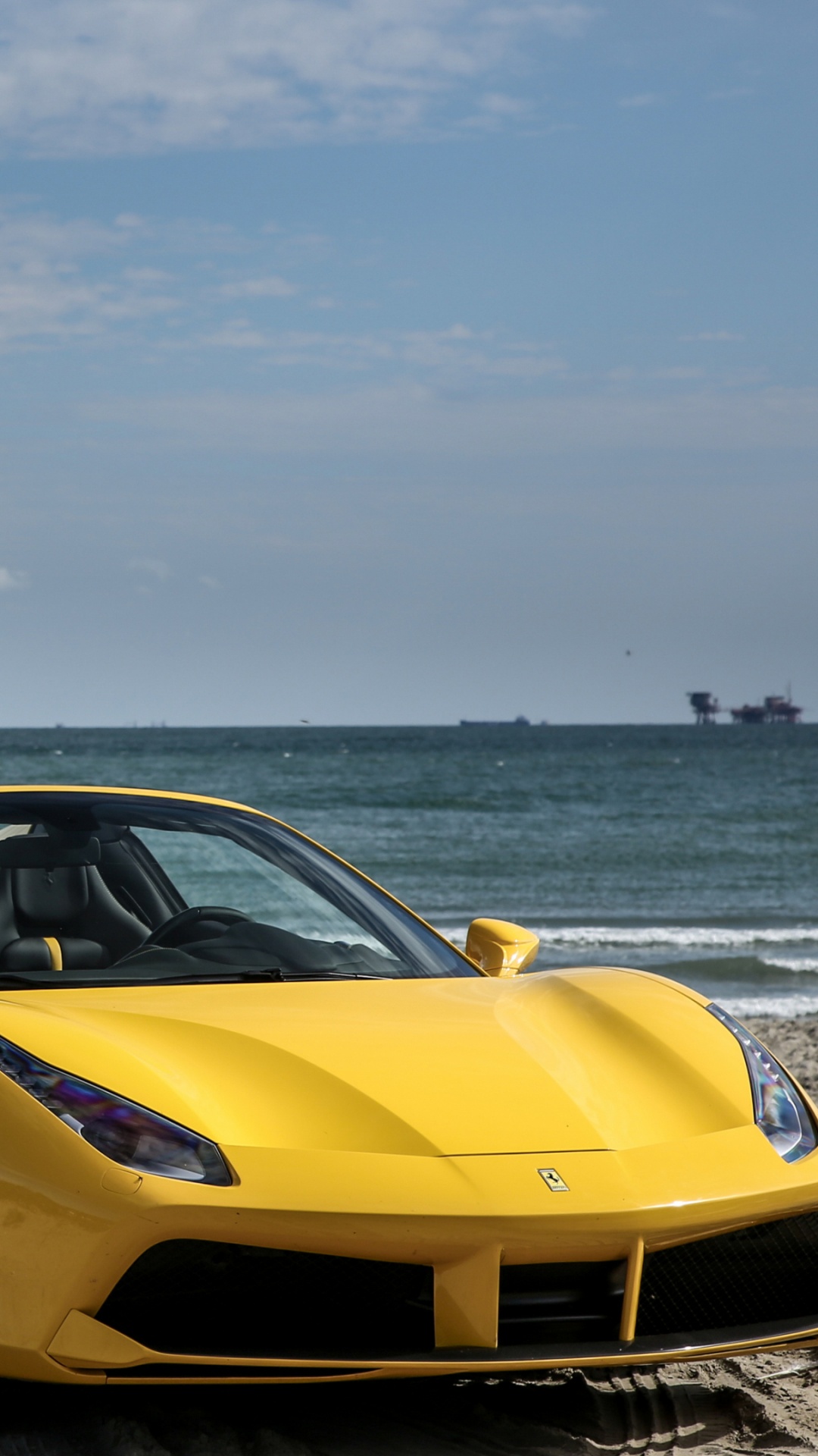 Yellow Ferrari 458 Italia on Beach During Daytime. Wallpaper in 1080x1920 Resolution
