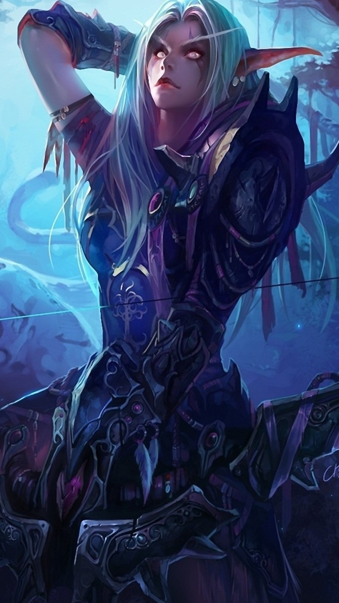 Femme en Blouson de Cuir Noir Debout Sur Une Peinture Abstraite Blanche et Bleue. Wallpaper in 1080x1920 Resolution