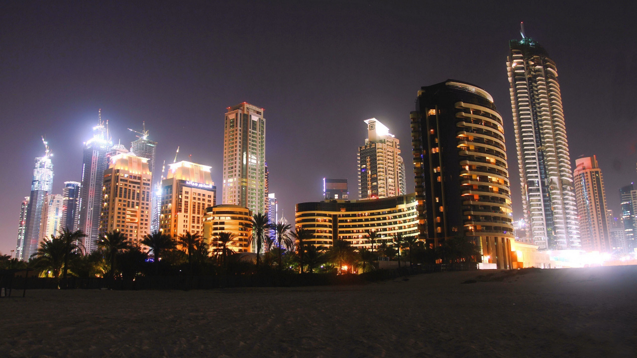 Skyline Der Stadt Bei Nacht Night. Wallpaper in 1280x720 Resolution