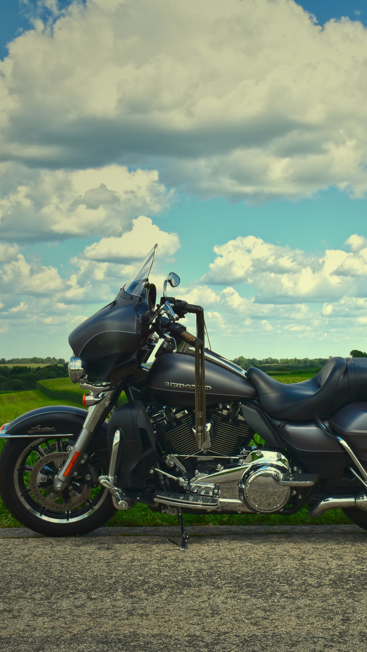 Schwarz-Weiß-Sportfahrrad Auf Grüner Wiese Unter Weißen Wolken Und Blauem Himmel Während. Wallpaper in 750x1334 Resolution