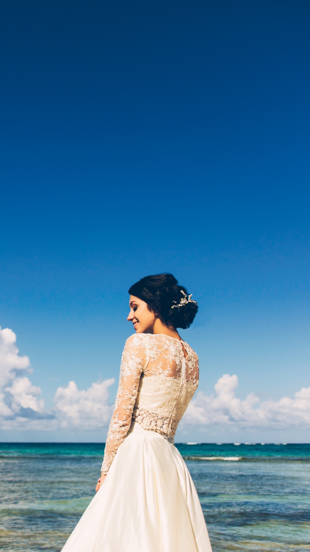 Sea, Blue, Dress, Cloud, Wedding Dress. Wallpaper in 1080x1920 Resolution