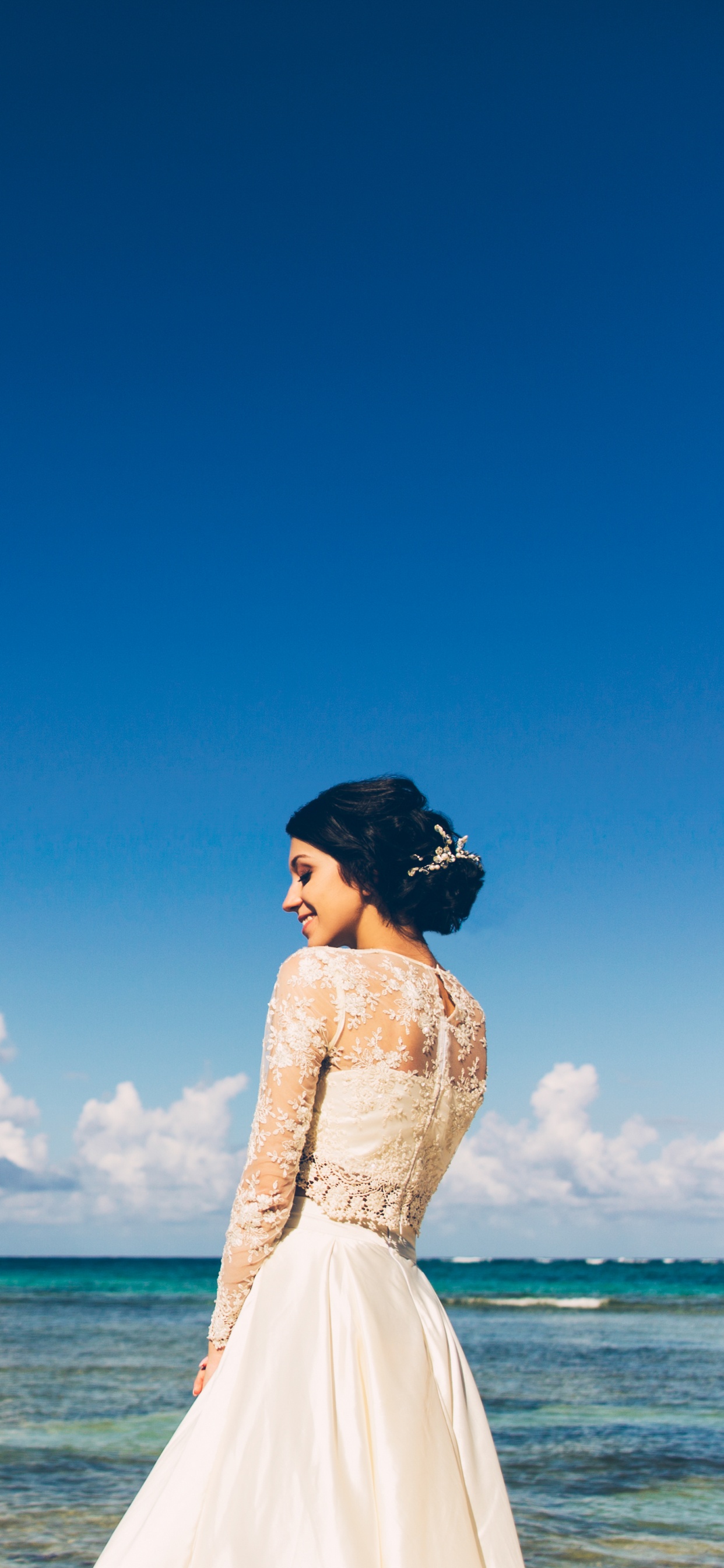 Sea, Blue, Dress, Cloud, Wedding Dress. Wallpaper in 1242x2688 Resolution