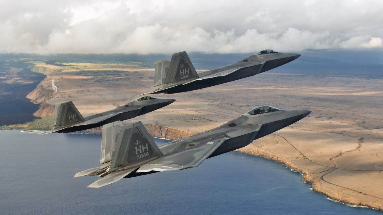 Gray Fighter Plane Flying Over The Sea During Daytime. Wallpaper in 1280x720 Resolution