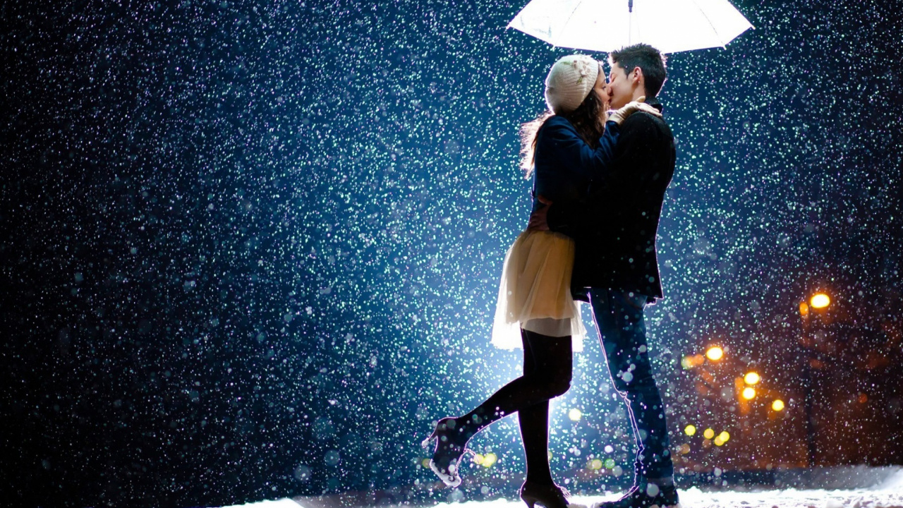 Romance, Kiss, Couple, Snow, Love. Wallpaper in 1280x720 Resolution