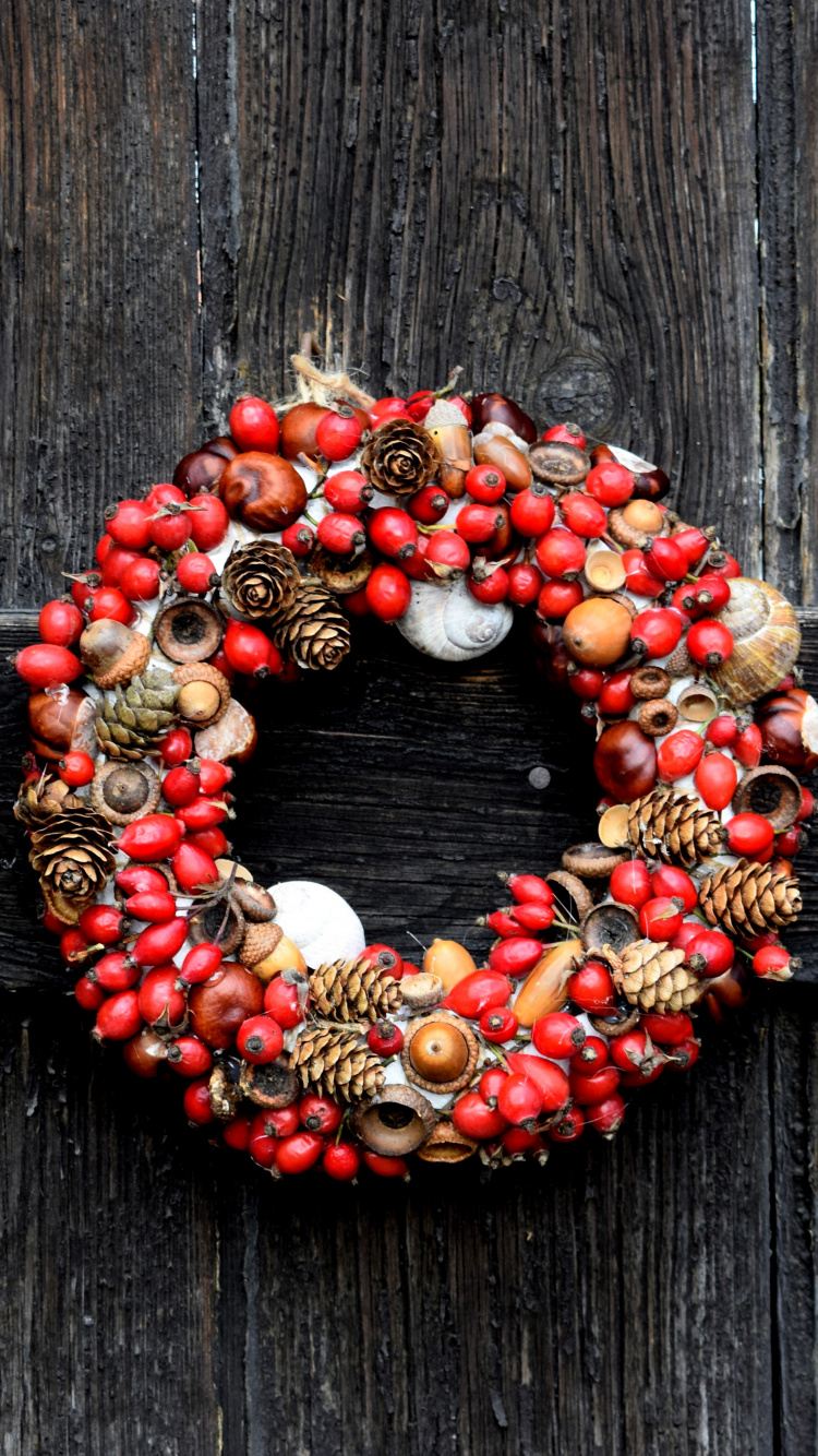 Wreath, Christmas Day, Holiday, Garland, Red. Wallpaper in 750x1334 Resolution