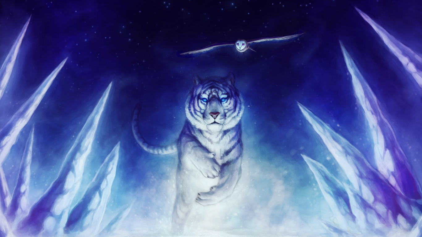 Weiße Und Schwarze Tigerillustration. Wallpaper in 1366x768 Resolution