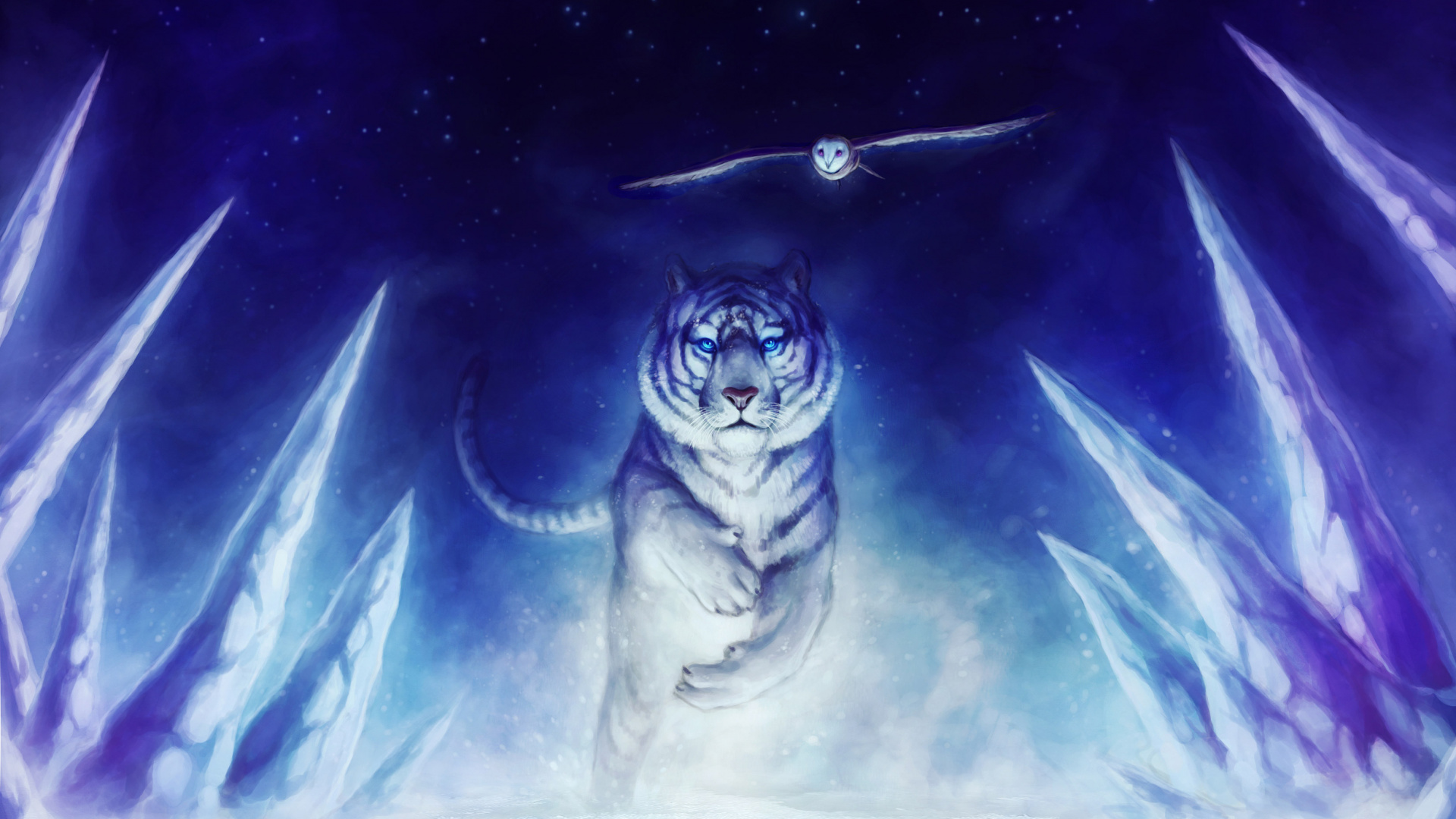 Illustration de Tigre Blanc et Noir. Wallpaper in 1920x1080 Resolution