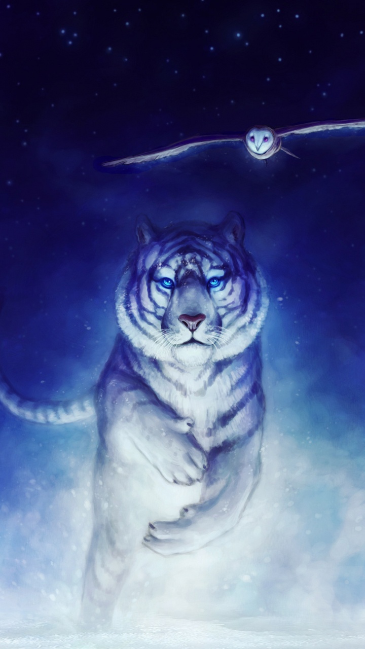 Illustration de Tigre Blanc et Noir. Wallpaper in 720x1280 Resolution