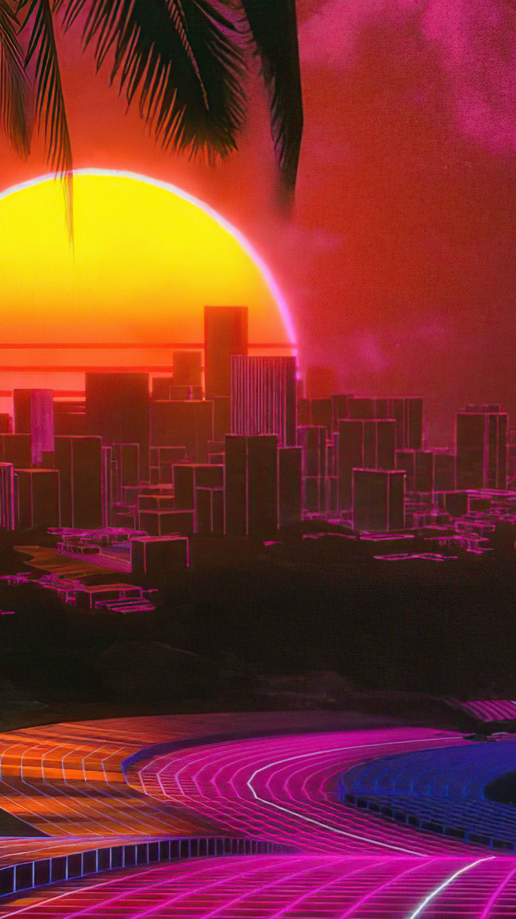 Synthwave, World, Light, Purple, Building. Wallpaper in 750x1334 Resolution
