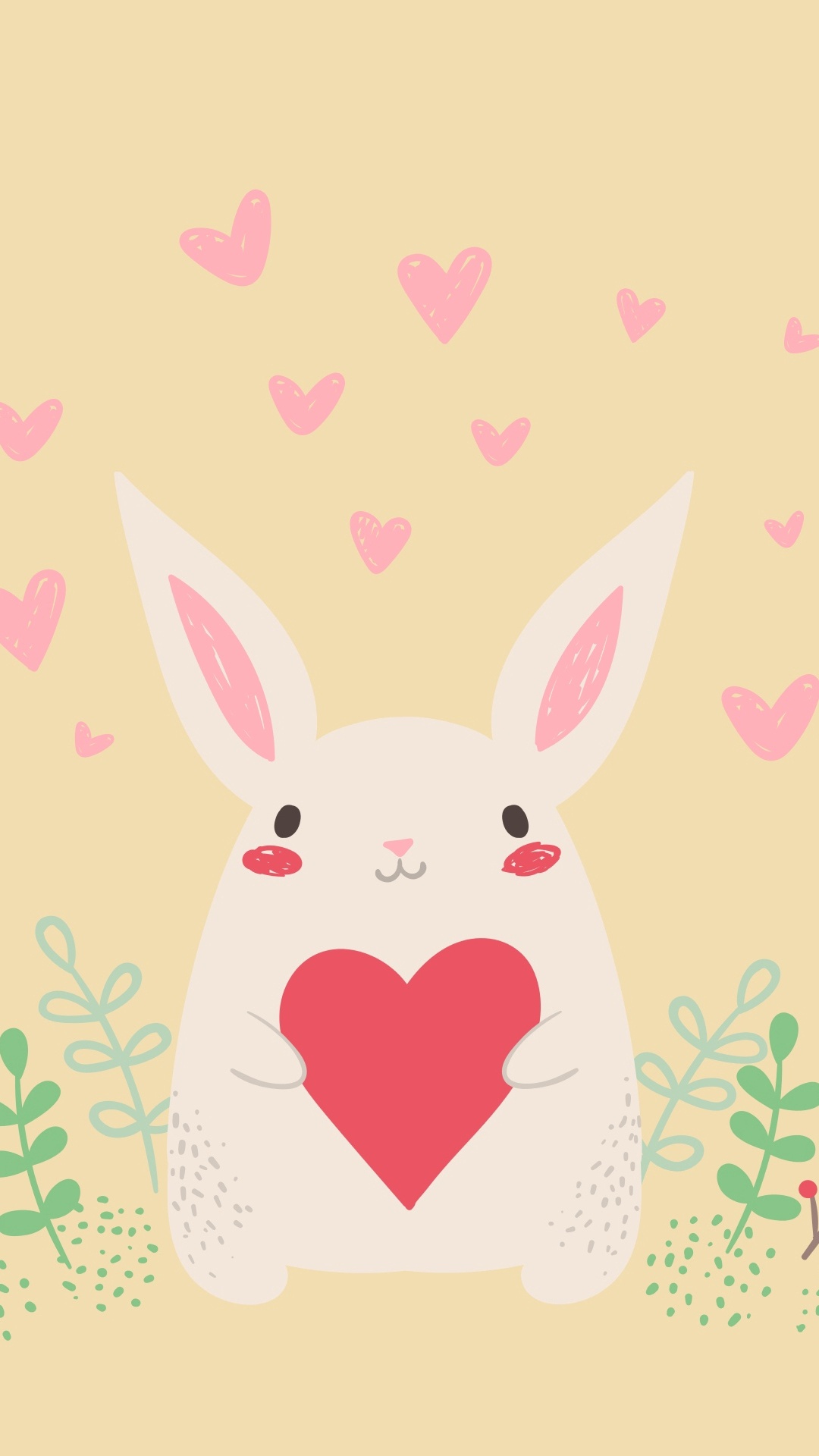 le Jour de Valentines, Illustration, Pink, Cœur, Lapin. Wallpaper in 1080x1920 Resolution