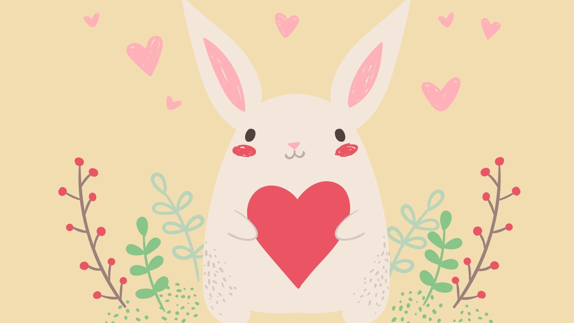 le Jour de Valentines, Illustration, Pink, Cœur, Lapin. Wallpaper in 1920x1080 Resolution