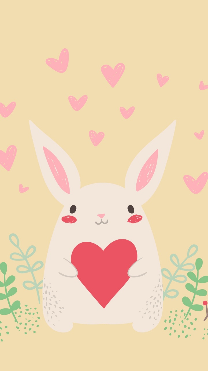 Valentines Tag, Illustration, Pink, Herzen, Kaninchen. Wallpaper in 720x1280 Resolution