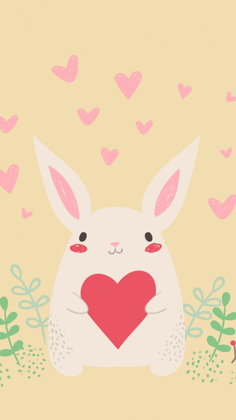 Valentines Tag, Illustration, Pink, Herzen, Kaninchen. Wallpaper in 750x1334 Resolution