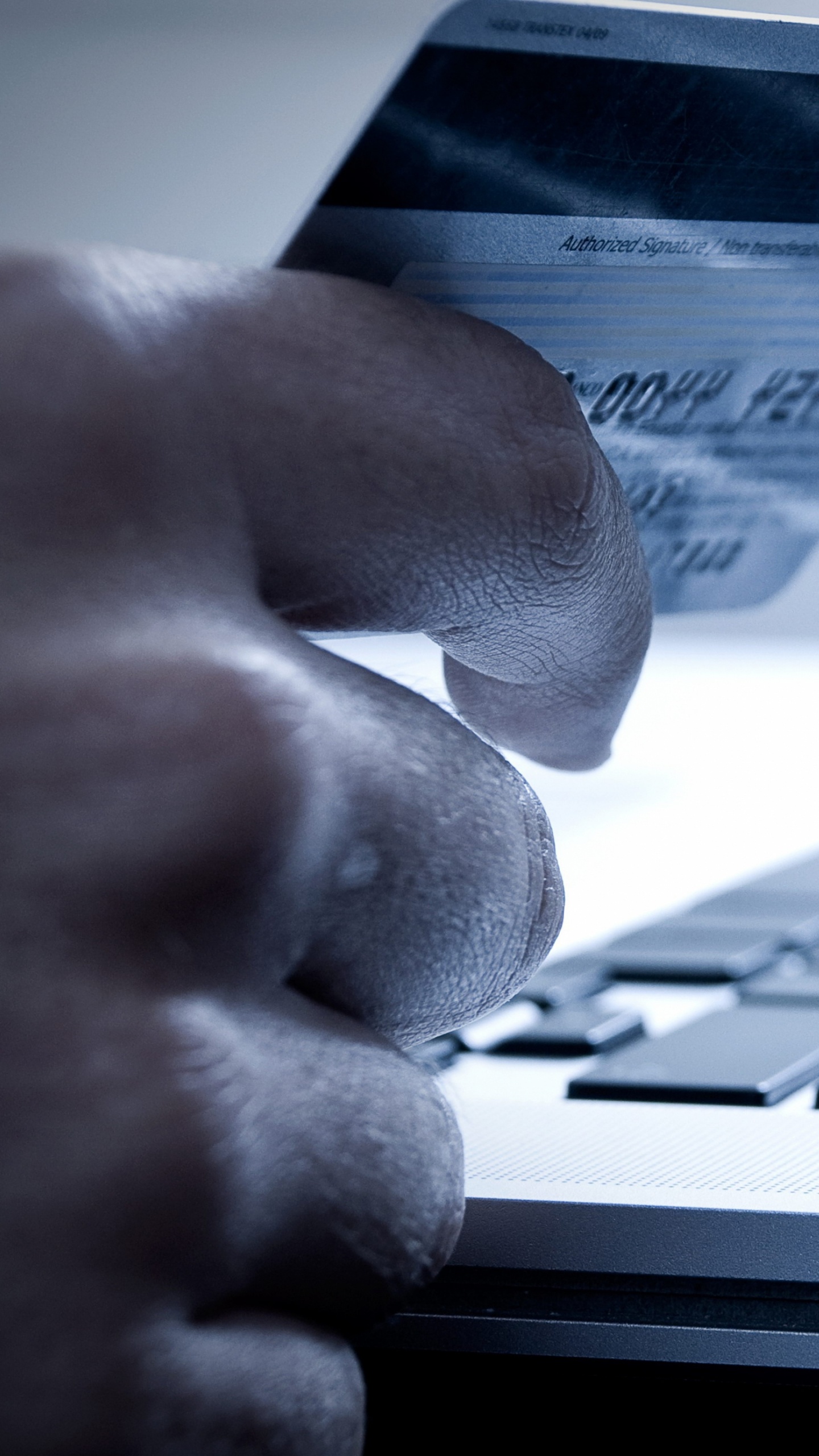 Grayscale Photo of Person Using Laptop Computer. Wallpaper in 1440x2560 Resolution