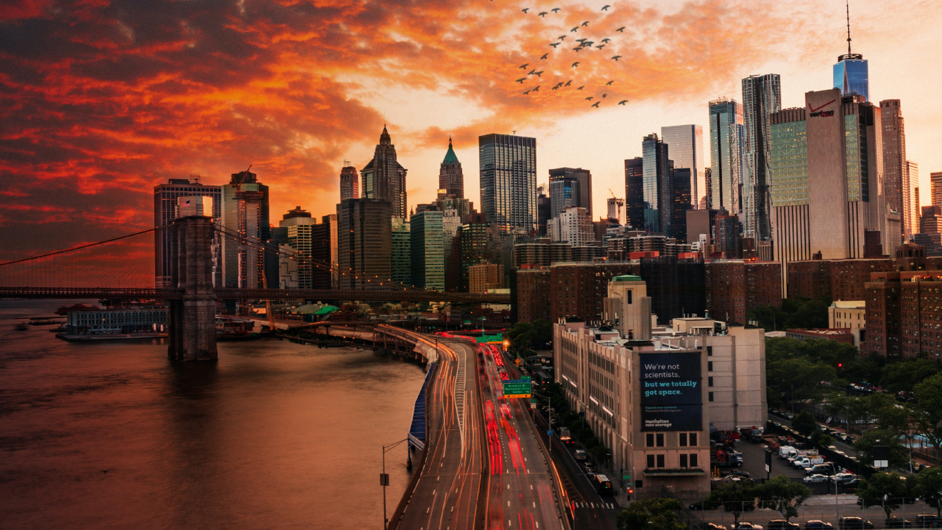 L'empire State Building, One World Trade Center, Chrysler Building, Gratte-ciel, Bâtiment. Wallpaper in 1366x768 Resolution