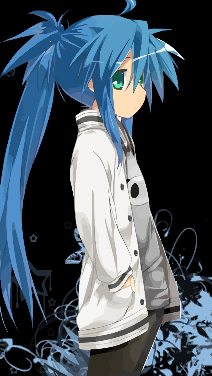 Woman in White Long Sleeve Shirt With Blue and Yellow Hair Anime Character. Wallpaper in 720x1280 Resolution