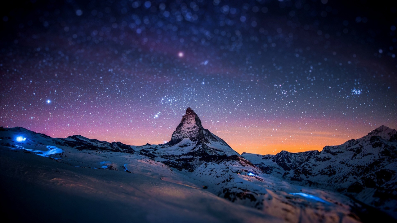 Montaña de Noche, Monte Pilatus, Matterhorn, el Monte Hood, Montaña. Wallpaper in 1280x720 Resolution