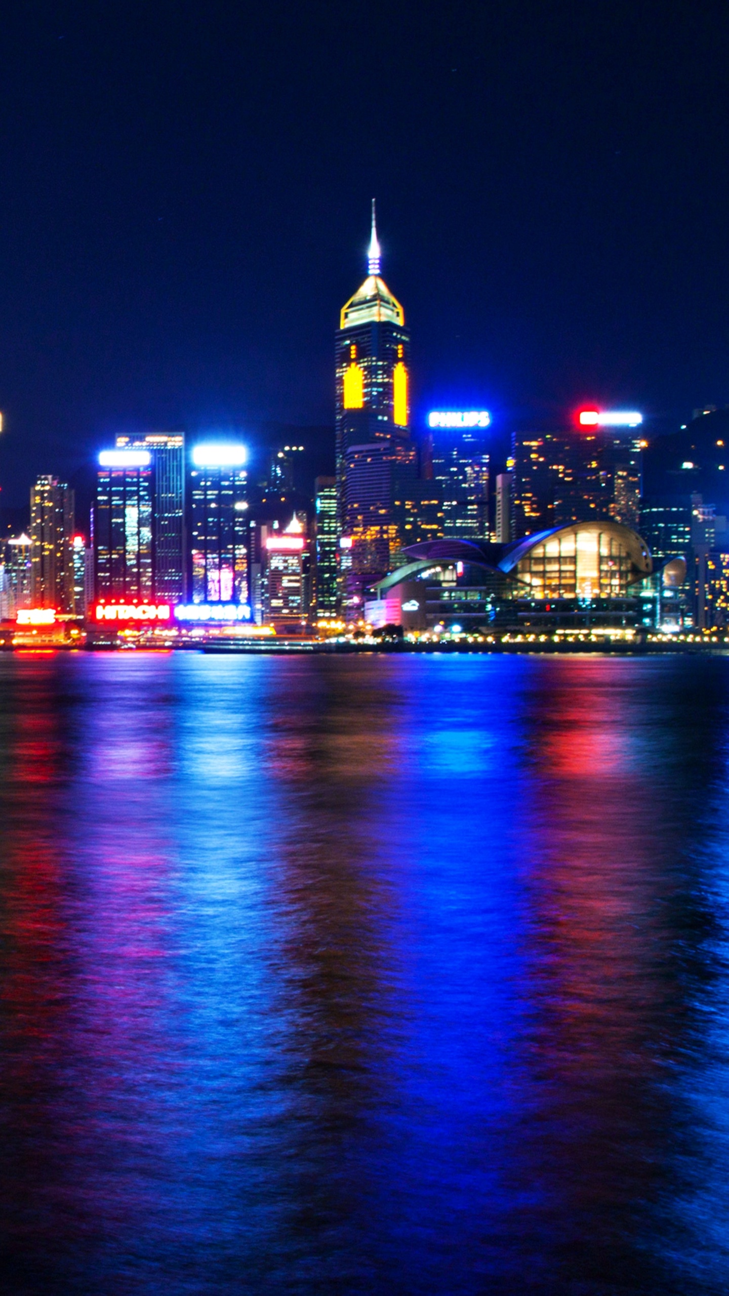 Skyline Der Stadt Bei Nacht Night. Wallpaper in 1440x2560 Resolution