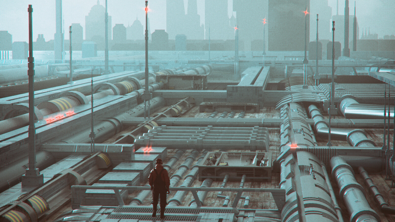 Person in Red Jacket Standing on Train Rail During Daytime. Wallpaper in 1366x768 Resolution