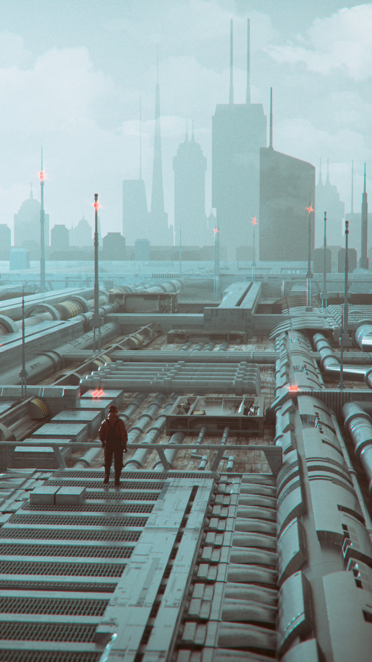 Person in Red Jacket Standing on Train Rail During Daytime. Wallpaper in 750x1334 Resolution