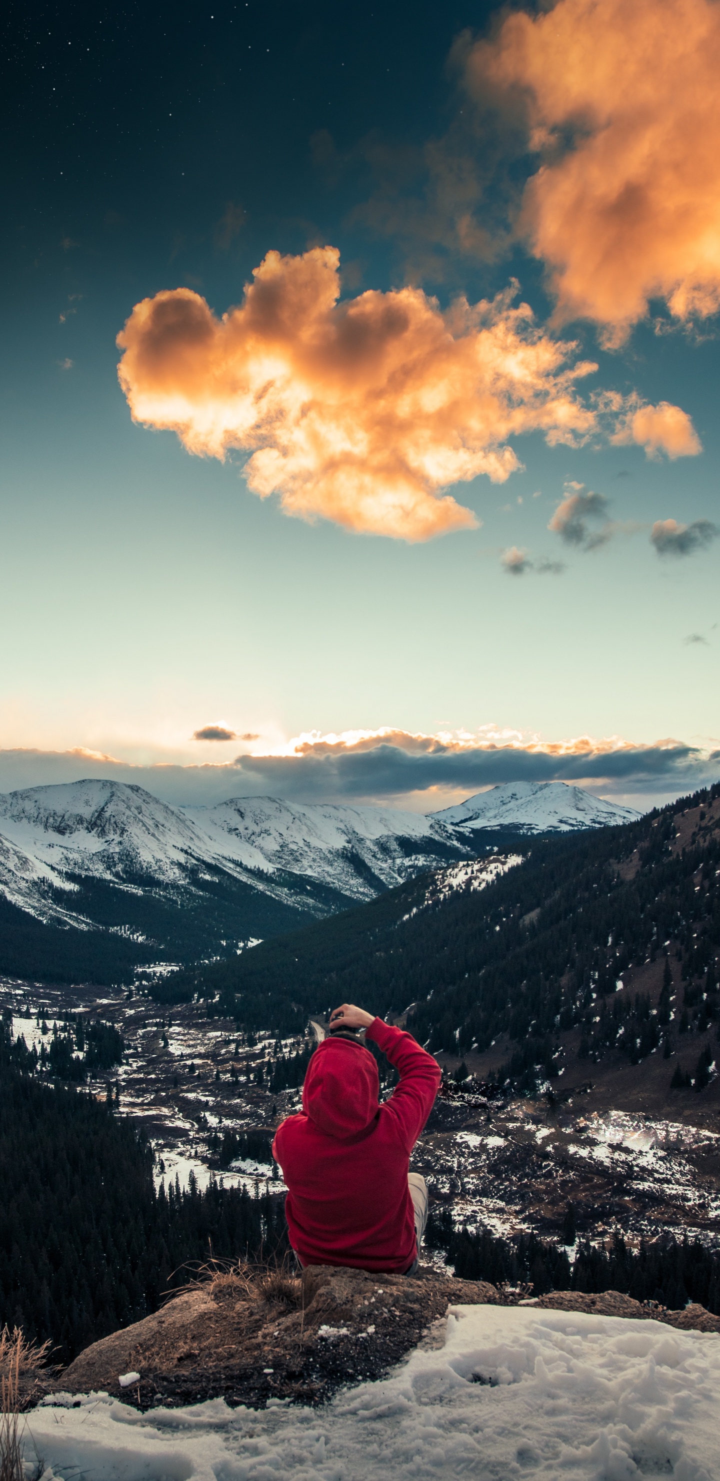 Mountain, Mountainous Landforms, Cloud, Snow, Winter. Wallpaper in 1440x2960 Resolution