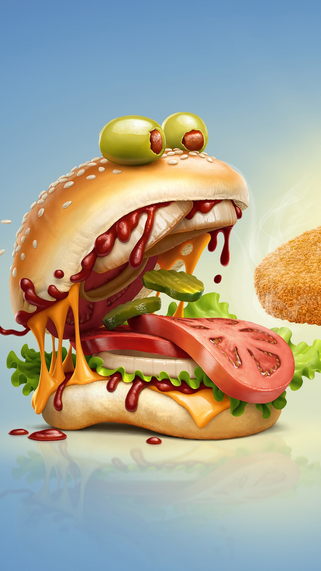 Burger Drôle, Pizza, Fast Food, Cheeseburger, Café Riche et Riche. Wallpaper in 1080x1920 Resolution