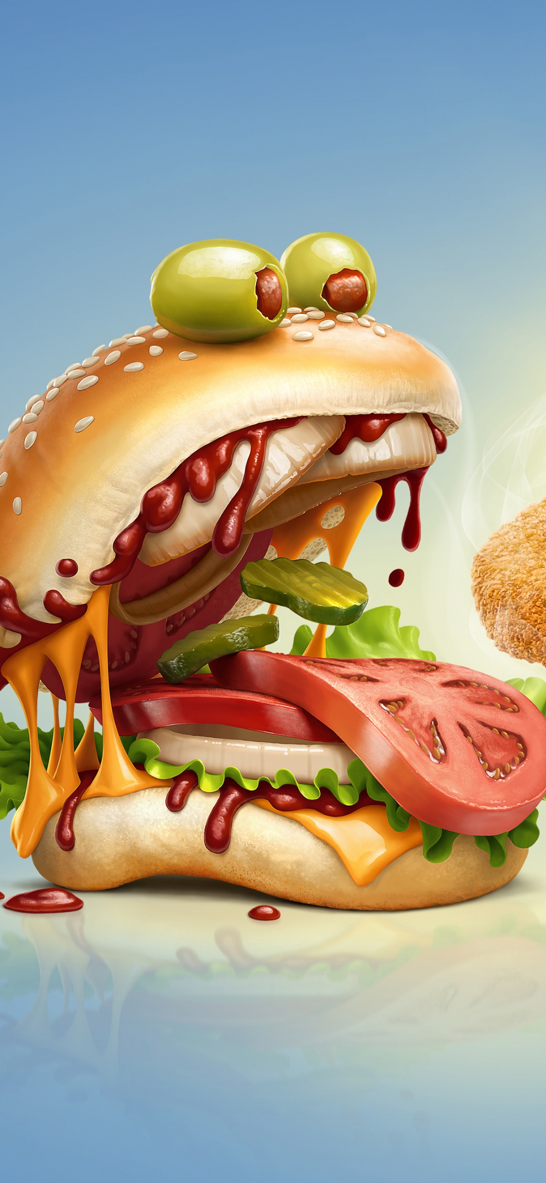 Burger Drôle, Pizza, Fast Food, Cheeseburger, Café Riche et Riche. Wallpaper in 1125x2436 Resolution