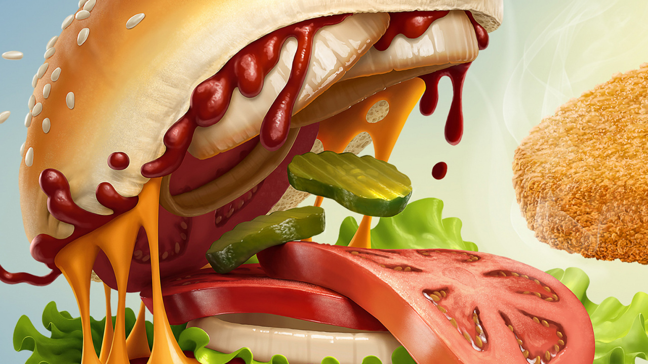 Burger Funny, Burger, Pizza, Fast Food, Cheeseburger. Wallpaper in 1280x720 Resolution