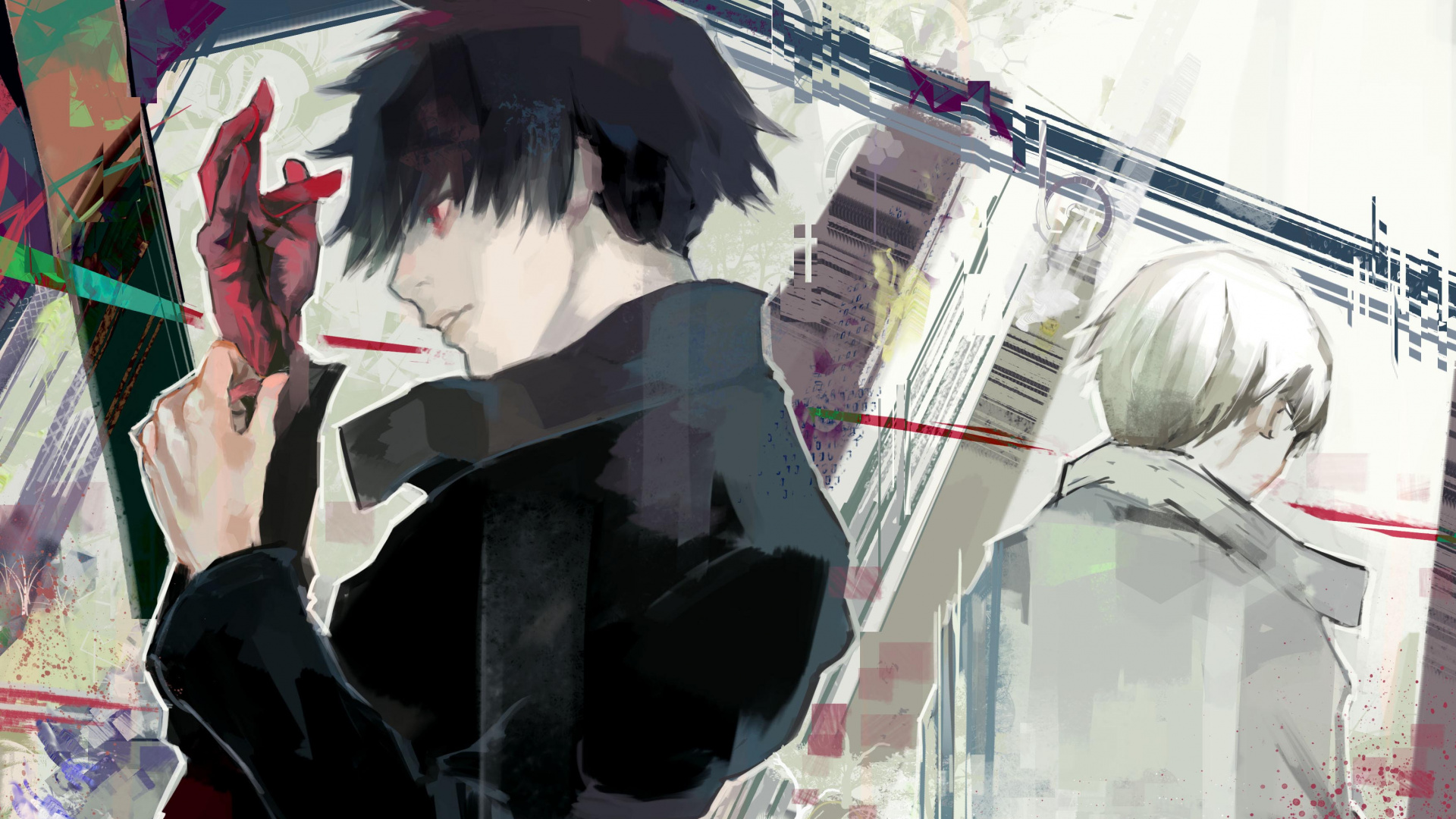 肯kaneki, 东京食尸鬼, 扇子的艺术, 食尸鬼, 食尸鬼东京重 壁纸 1920x1080 允许