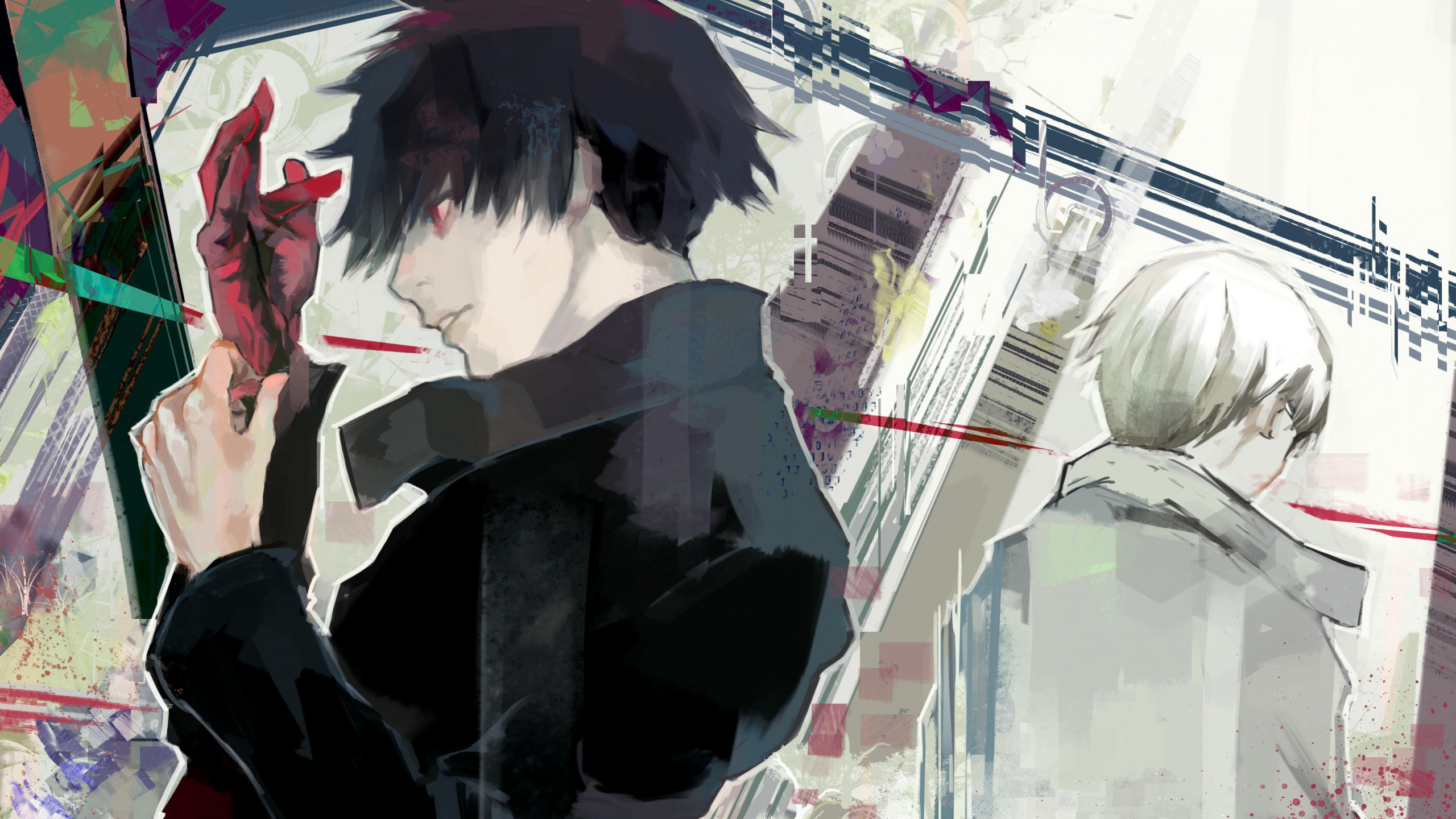 肯kaneki, 东京食尸鬼, 扇子的艺术, 食尸鬼, 食尸鬼东京重 壁纸 2560x1440 允许