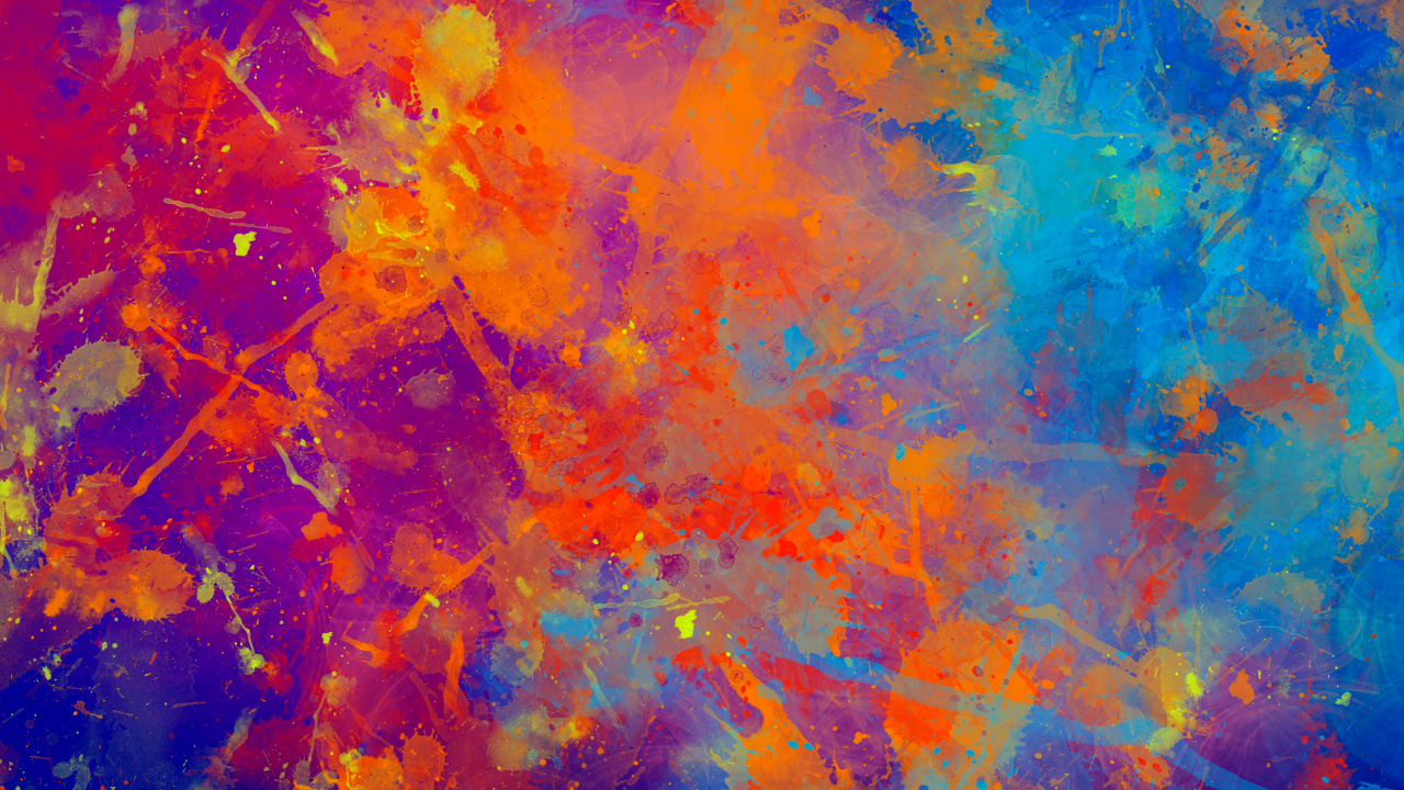 Peinture Abstraite Bleu Jaune et Rouge. Wallpaper in 1280x720 Resolution