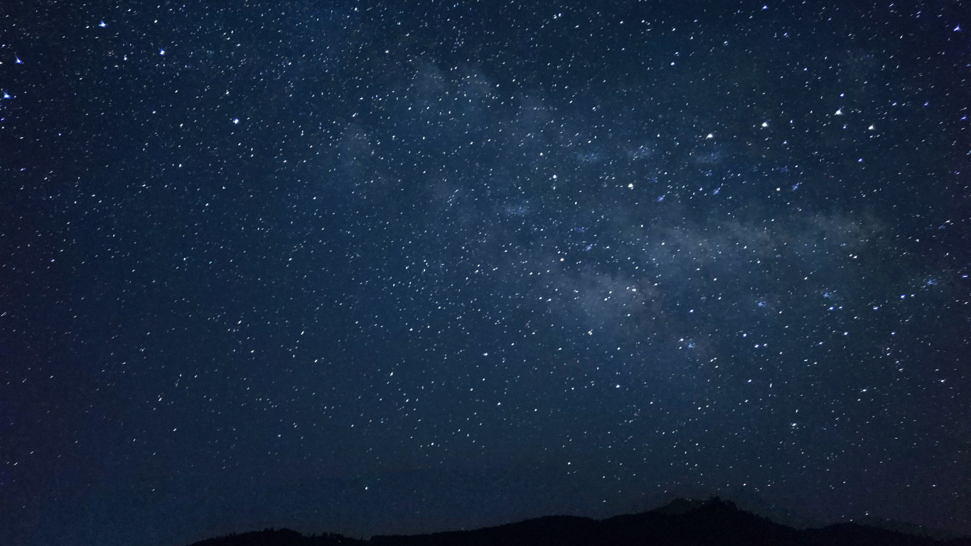 Silhouette of Mountain Under Starry Night. Wallpaper in 1366x768 Resolution