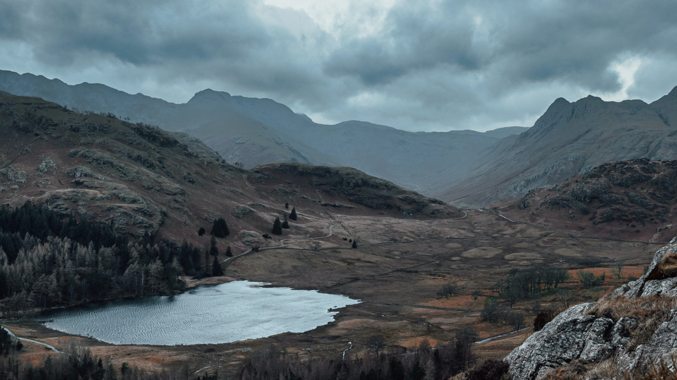 Hochland, Cloud, Lingmoor Fiel, Loughrigg Fiel, Wasser. Wallpaper in 1366x768 Resolution