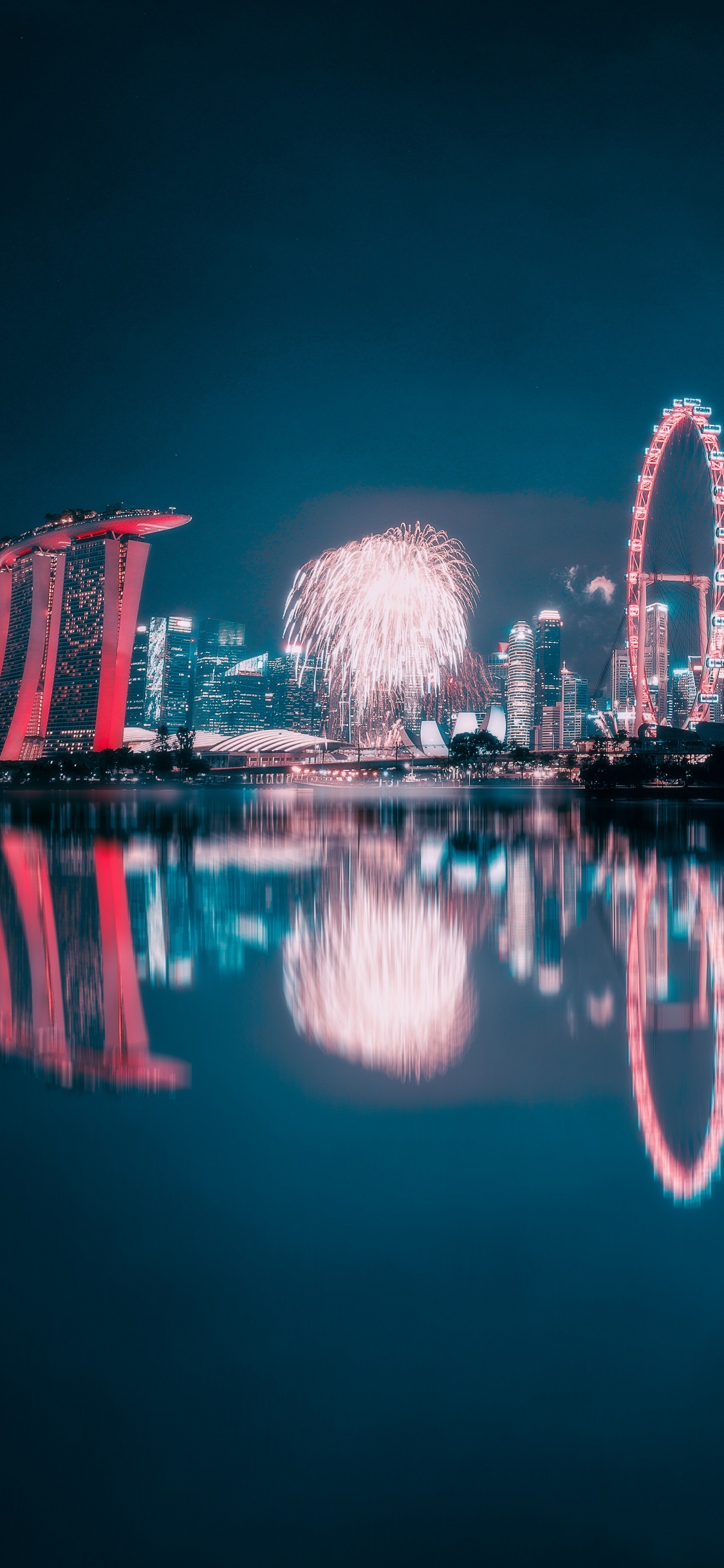 Feu D'artifice Au-dessus D'un Plan D'eau Pendant la Nuit. Wallpaper in 1125x2436 Resolution