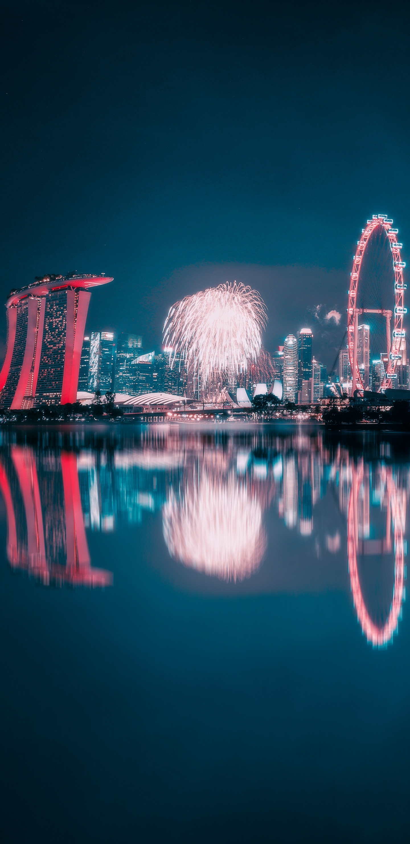 Fireworks Display Over Body of Water During Night Time. Wallpaper in 1440x2960 Resolution