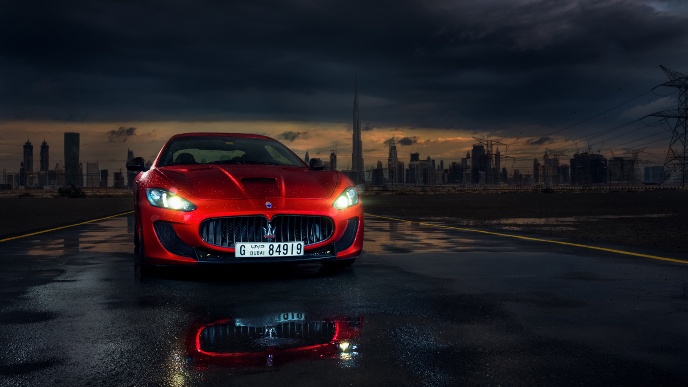 Red Bmw m 3 on Road During Night Time. Wallpaper in 1366x768 Resolution