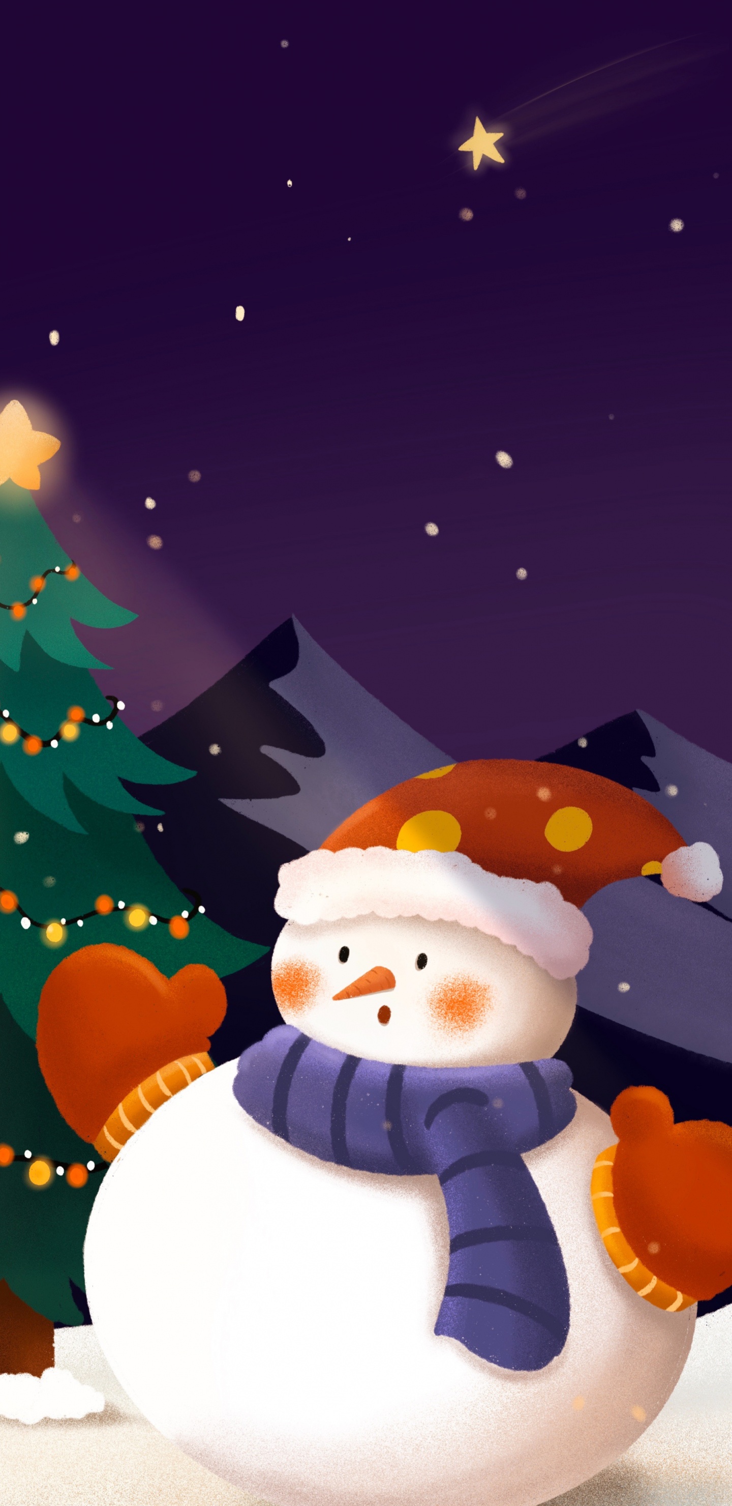 Snowman, Christmas Day, Bauble, Cartoon, Art. Wallpaper in 1440x2960 Resolution