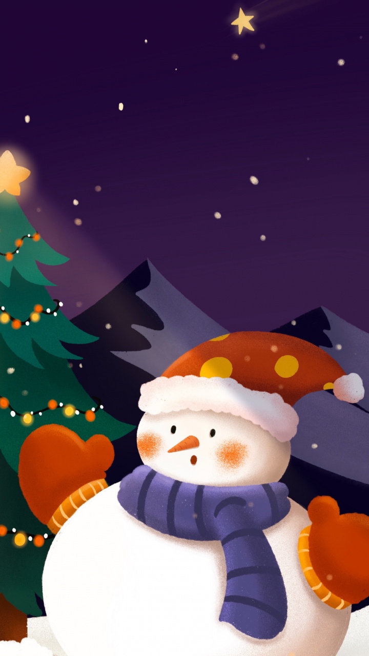 Snowman, Christmas Day, Bauble, Cartoon, Art. Wallpaper in 720x1280 Resolution