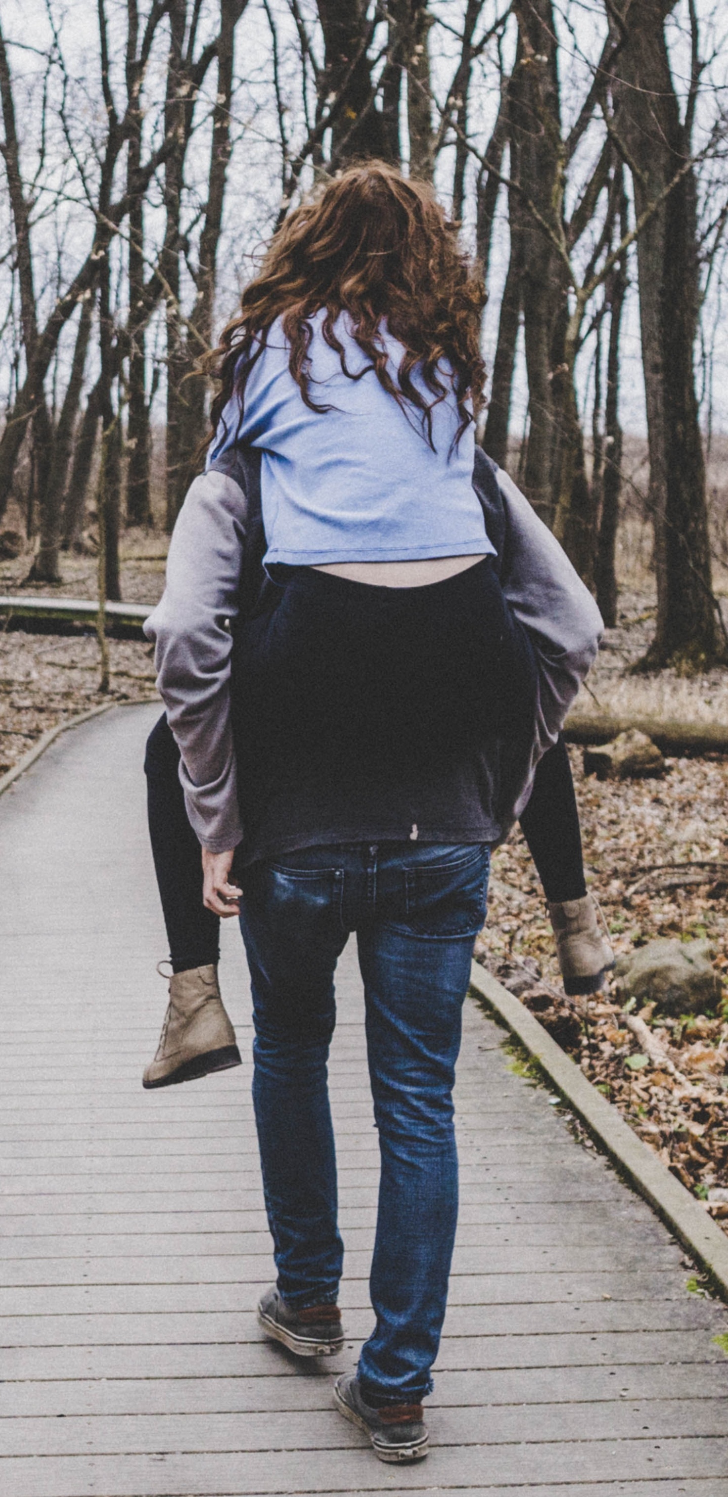Couple, People in Nature, Tree, Walking, Jeans. Wallpaper in 1440x2960 Resolution