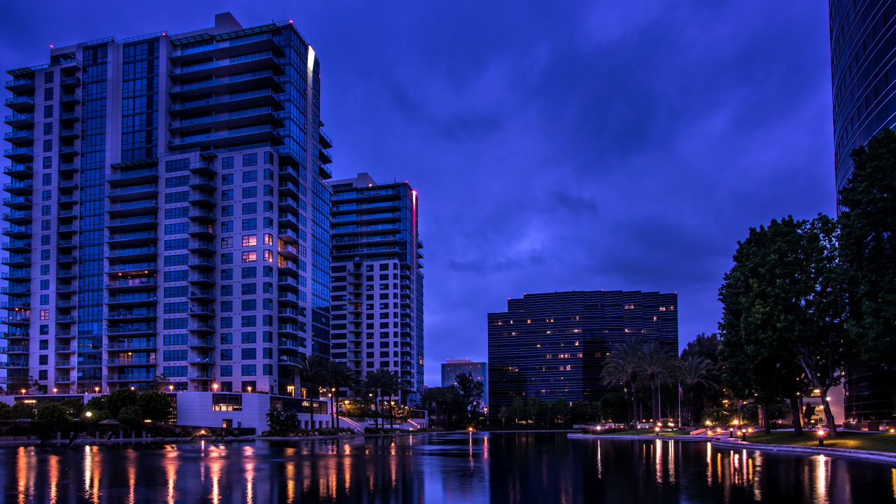 Skyline Der Stadt Bei Nacht Night. Wallpaper in 1280x720 Resolution