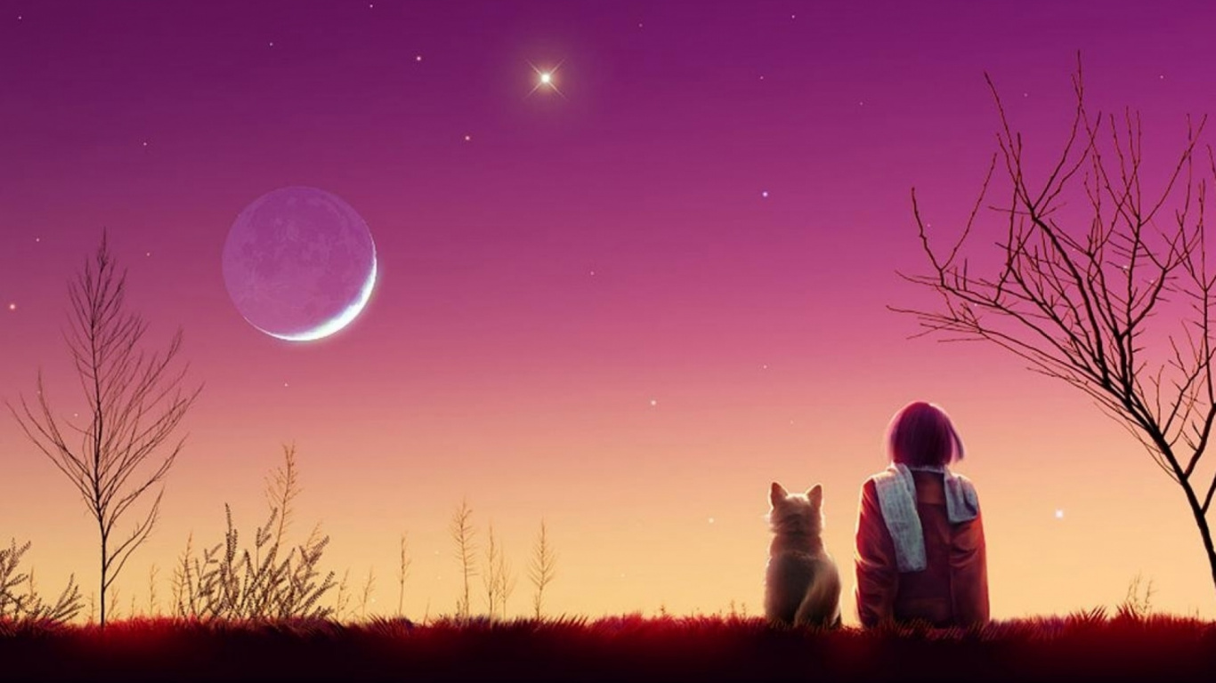 性质, 月亮, 天文学对象, 晚上, 气氛 壁纸 1366x768 允许