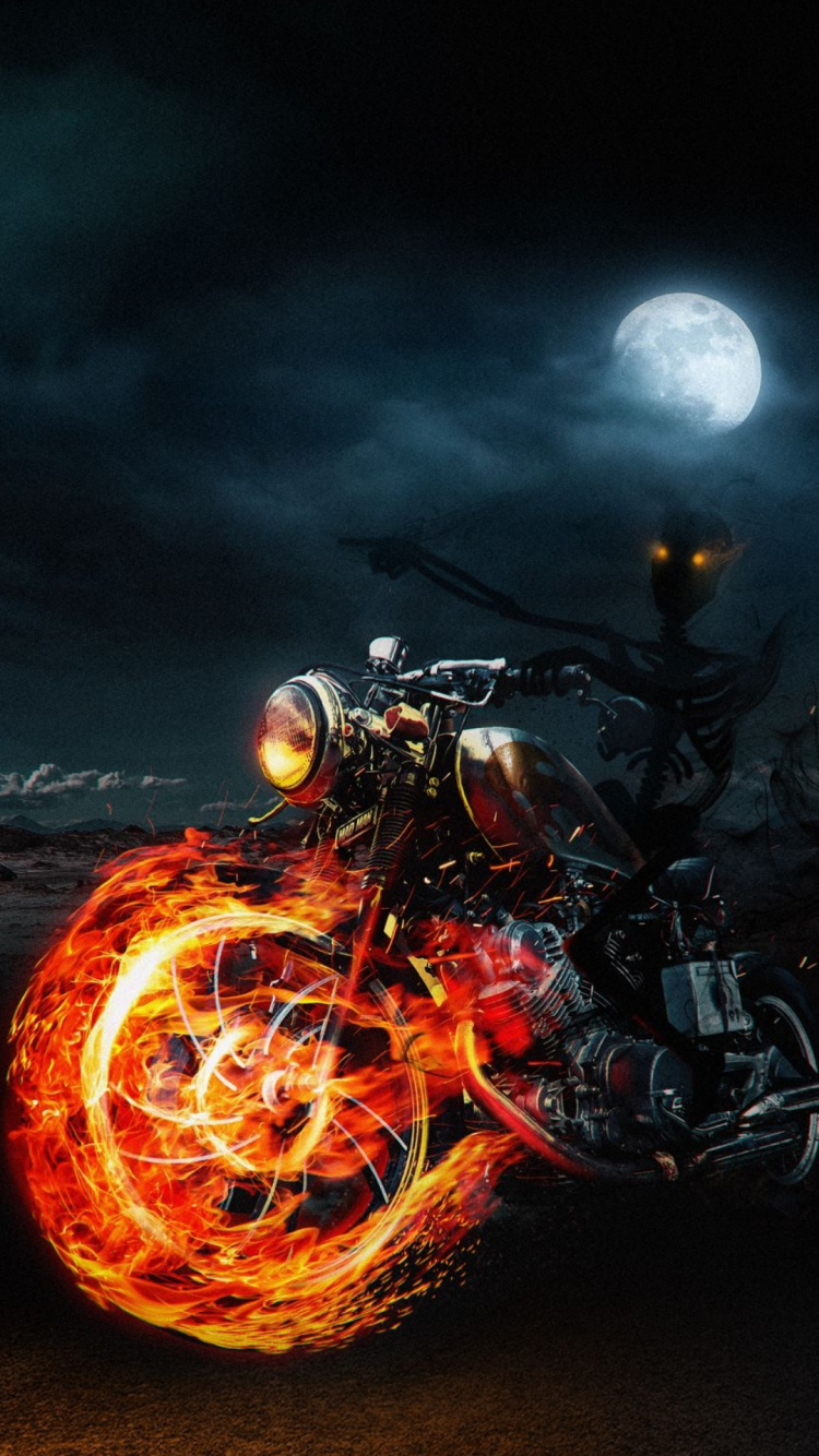 Ghost Rider, Marvel Comics, Motocicleta, Neumatico, Rueda. Wallpaper in 750x1334 Resolution