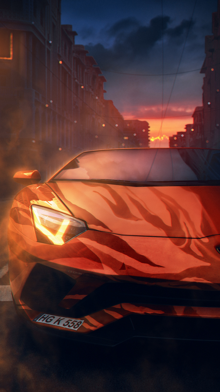 Naranja, Deportivo, Coche, Lamborghini, Carro de Lujo. Wallpaper in 750x1334 Resolution
