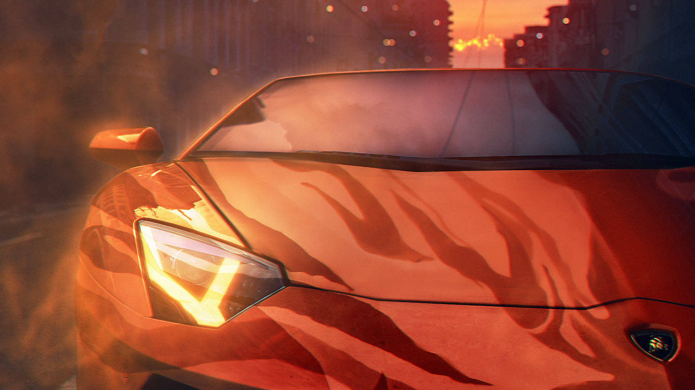 Orange, Sportwagen, Car, Lamborghini, Luxusauto. Wallpaper in 1366x768 Resolution