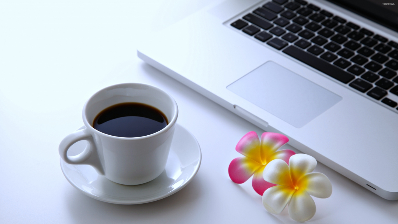 White Ceramic Cup on White Saucer Beside Macbook Pro. Wallpaper in 1366x768 Resolution